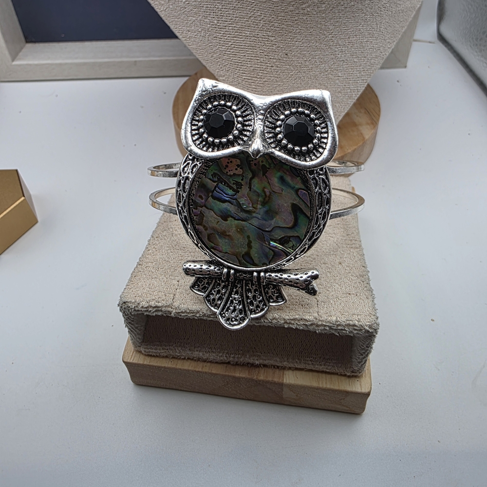 Silver Owl Bracelet with Abalone Inlay (1308)
